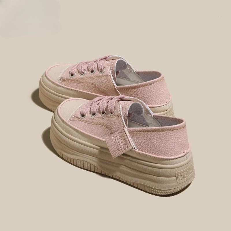 Leather Platform White Shoes Women's Spring New Soft Sole Two Wear Single Shoes Casual Shoes Children's Sports Shoes Board Shoes