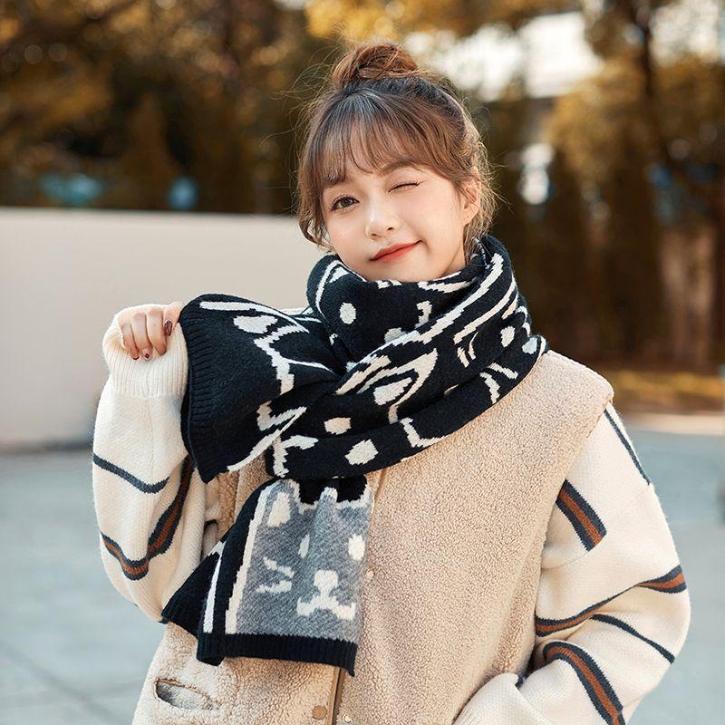 White Scarf Women's Knitted Winter Soft and Versatile Solid Color Wool Korean Style Warm Korean Style Couple Scarf New Trend