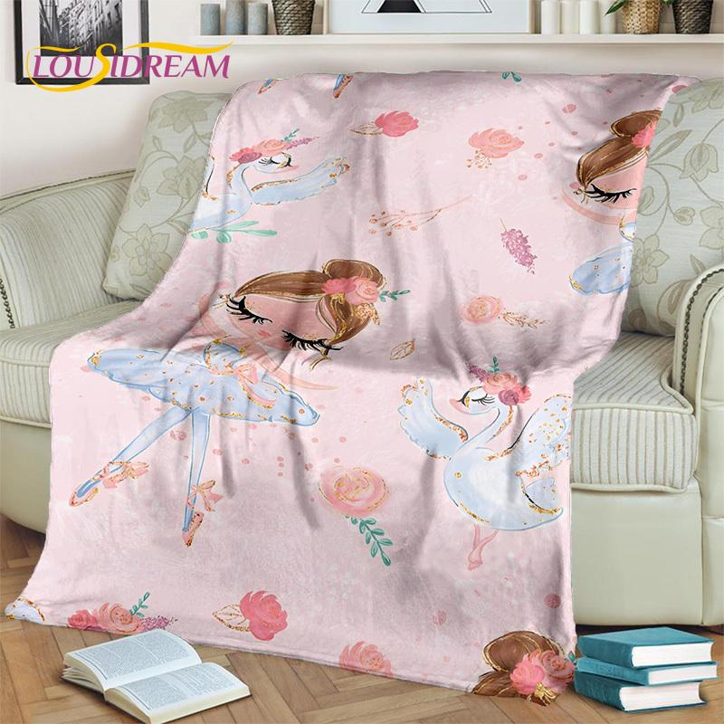 Snová baletka, balerína, víla, labuť, jednorožec, kreslená deka, měkká přehozová deka pro domov, ložnici, postel, pohovku, piknik, cestování, pro děti