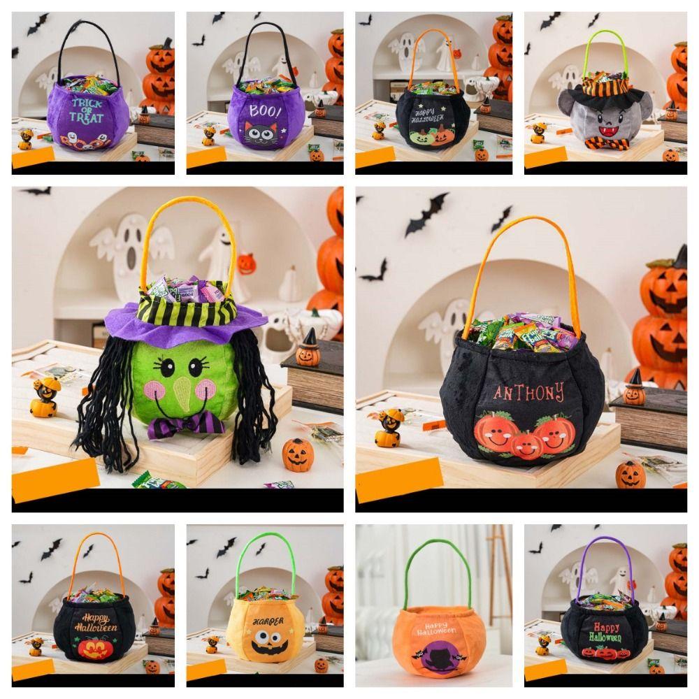 Gifts Pouch Halloween Candy Bag Cloth Stuffed Cotton Tote Bags Funny Pumpkin Candy Bucket  Gift
