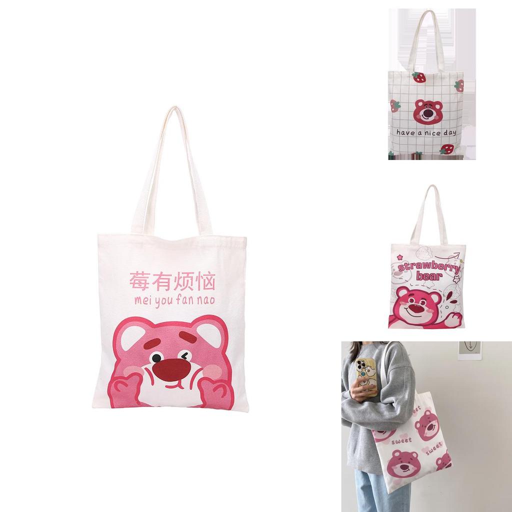 Canvas Tote Bag Large Capacity Casual School Bag With Lotso And Letter Print For Daily Use