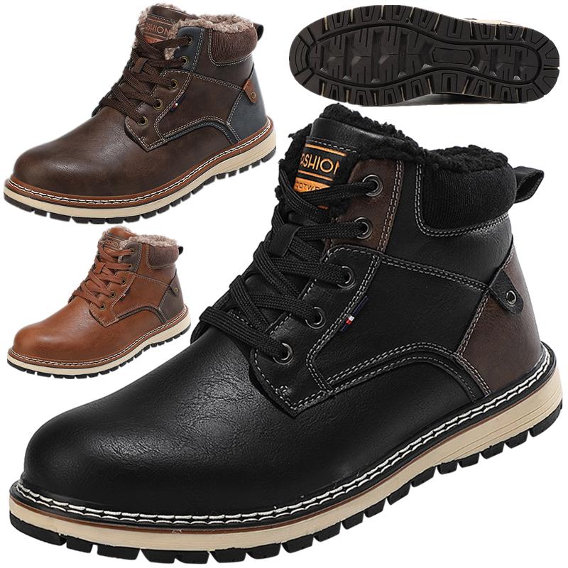 

Holfredterse Outdoors Snow Boots Men Leather Winter Waterproof Sole Boots Plus Size 41-47 9733 Black/Brown/Yellow 43