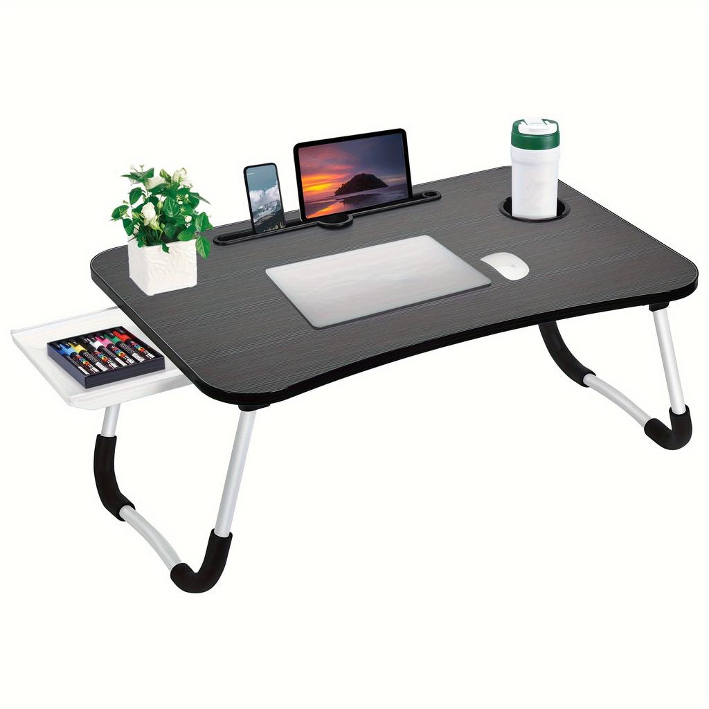 Laptop-Betttisch, faltbarer Schoßtisch mit Getränkehalter, Schublade, Tablet-Ständer, Laptop-Bett-Tabletttisch, tragbarer Schoßtisch, klappbare Beine