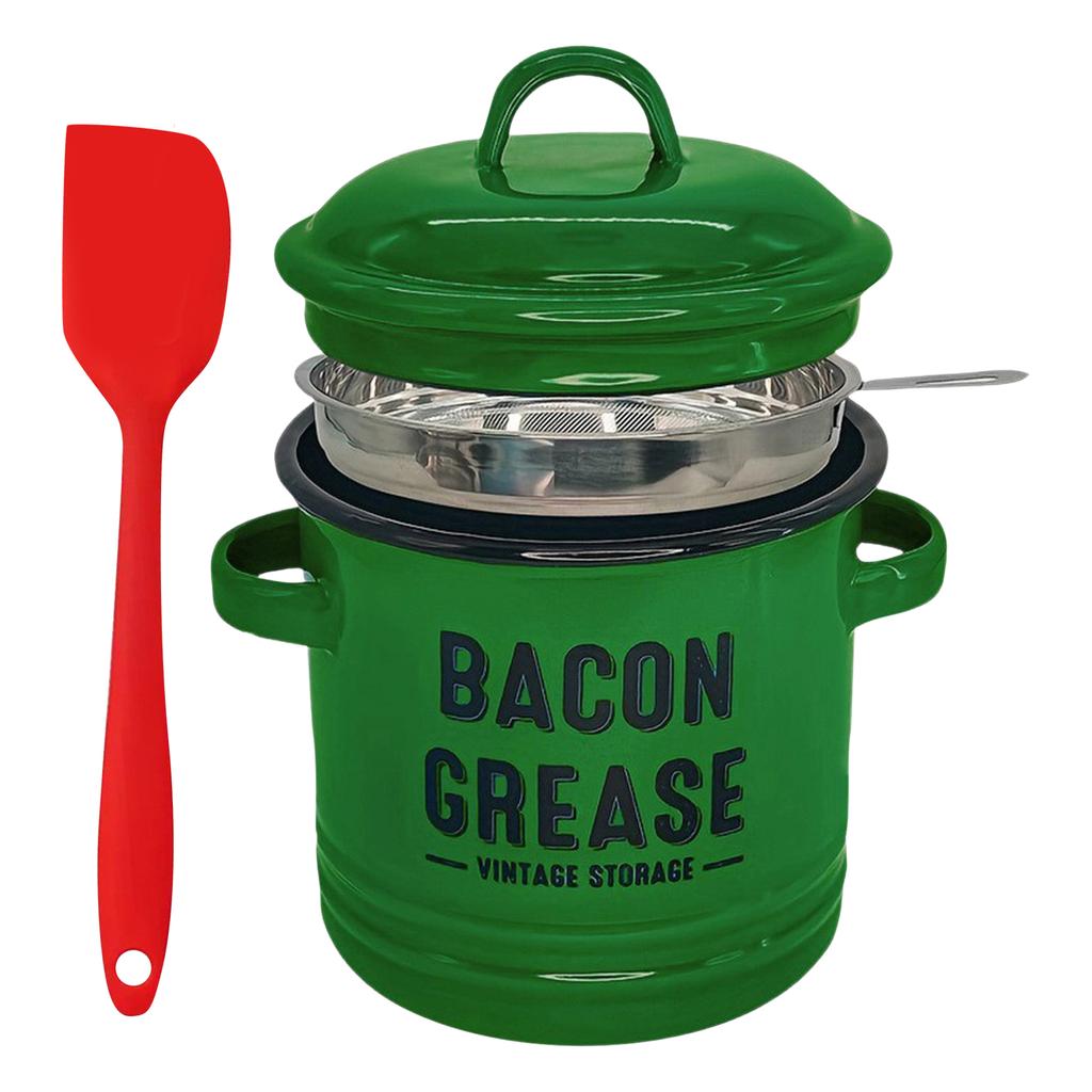 Enamel Bacon Grease Container with Strainer Large Kitchen Oil Storage Can for Cooking Frying, Baking, Storage Recycling