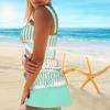 Women's Shoulder Strap Swimsuit, Pink Grid Printed Bikini Short Tank Top Swimsuit