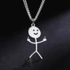 Hip Hop Doodle Necklace for Men Women Stainless Steel Long Neck Chain Fashion Middle Finger Stickman Jewelry New
