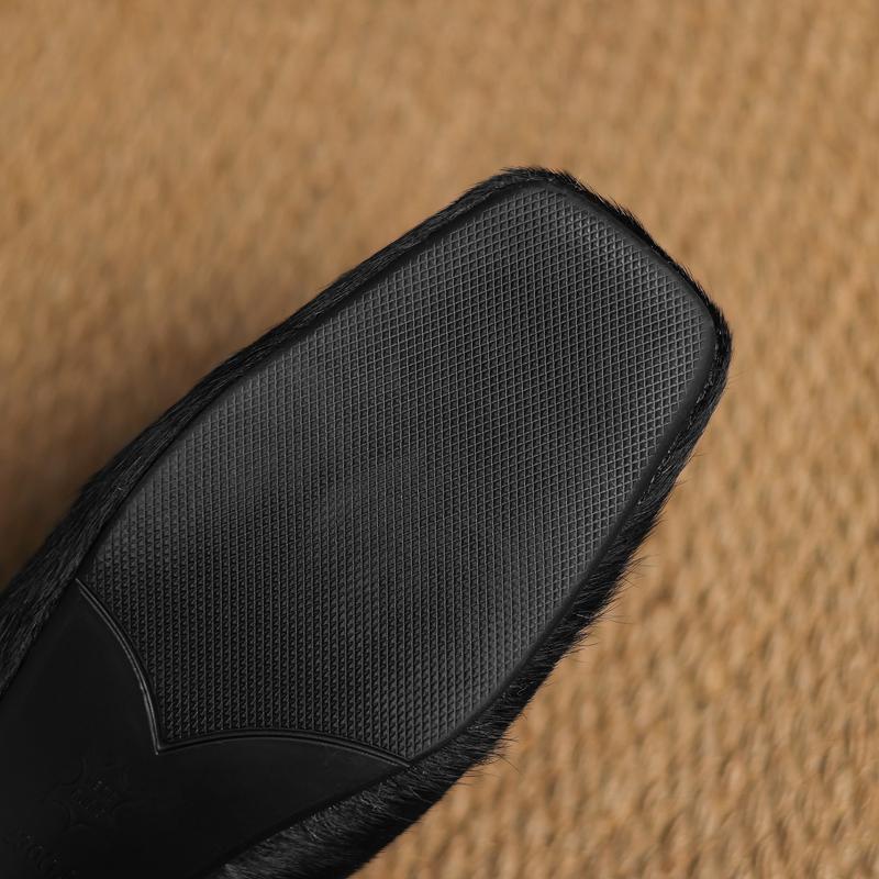 Fashion New women's genuine leather, cowhide, horsehair, square head metal belt buckle, low heel, plus size Mary Jane shoes, single shoe