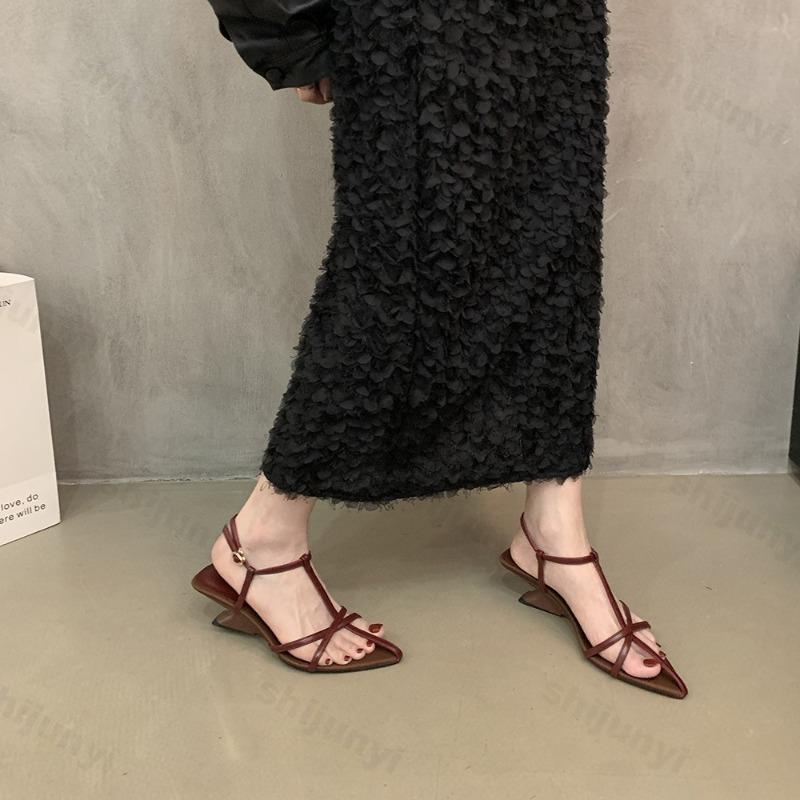 Summer Women's Sandals 2026 Pointed Toe Mid Heels Buckle Sexy Shoes New Trend Designer Pumps Dress Party Sandalias De Mujer