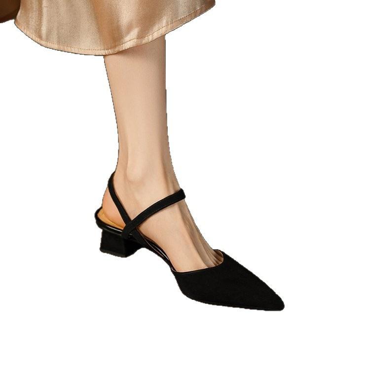 French sandals, new models with black high heels, retro thick heel pointed single shoes