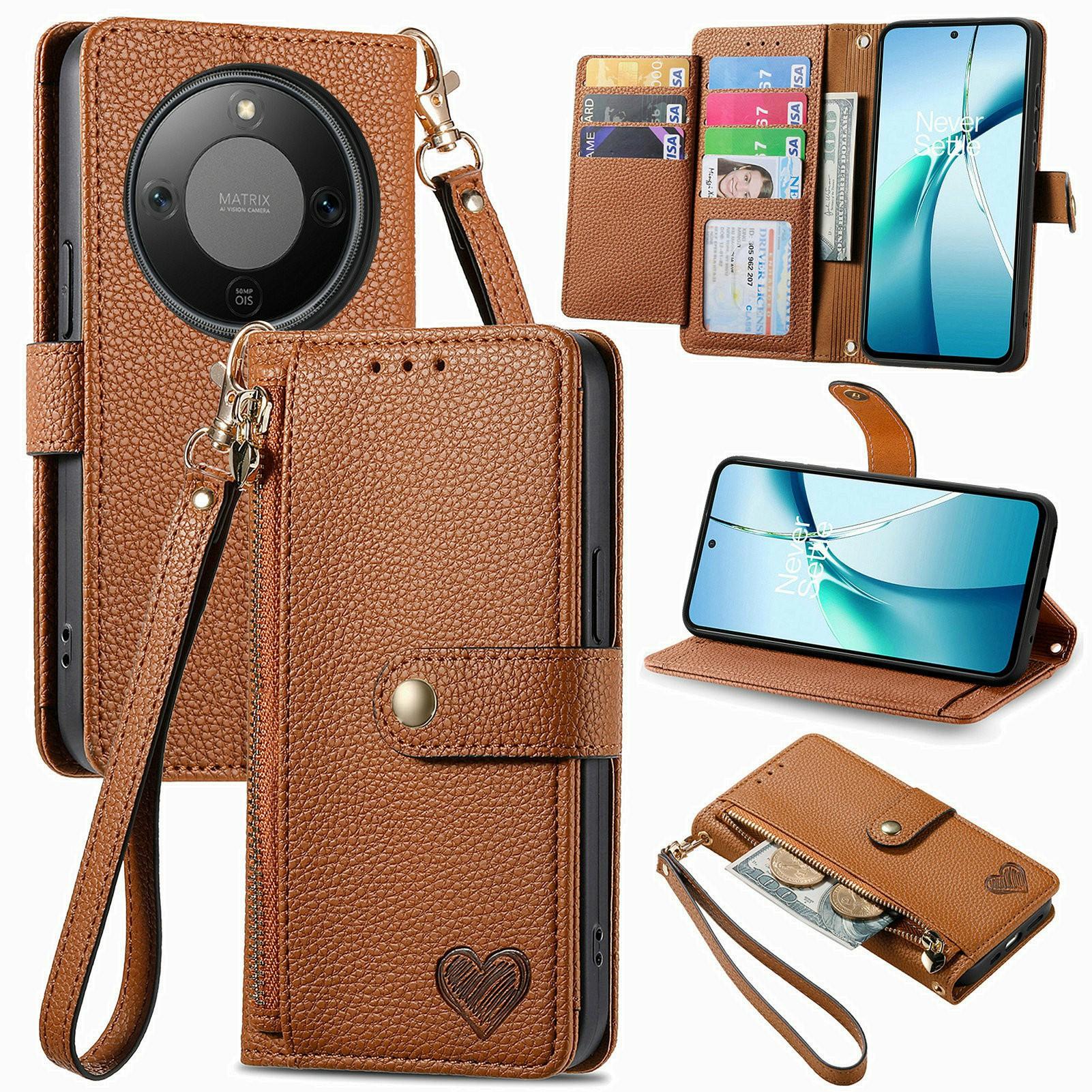 

For Honor X70 Pro 5G Case RFID Blocking Zipper Pocket Leather Wallet Phone Cover with Strap