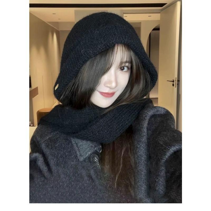 Balacara Knitted Hat Integrated Scarf Hat Korean Style Fashionable Autumn and Winter Outdoor Warm Baotou Woolen Hat