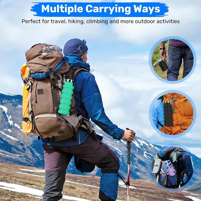Faltbare Wasserflasche BPA-frei Silikon Wiederverwendbar Faltbare Flasche Tragbar Auslaufsicher Sport-Wasserbecher für Wandern Reisen