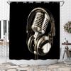 Music Shower Curtain Microphone Printed Black Shower Curtain 180X 180Cm Polyester Fabric Bathroom Decoration