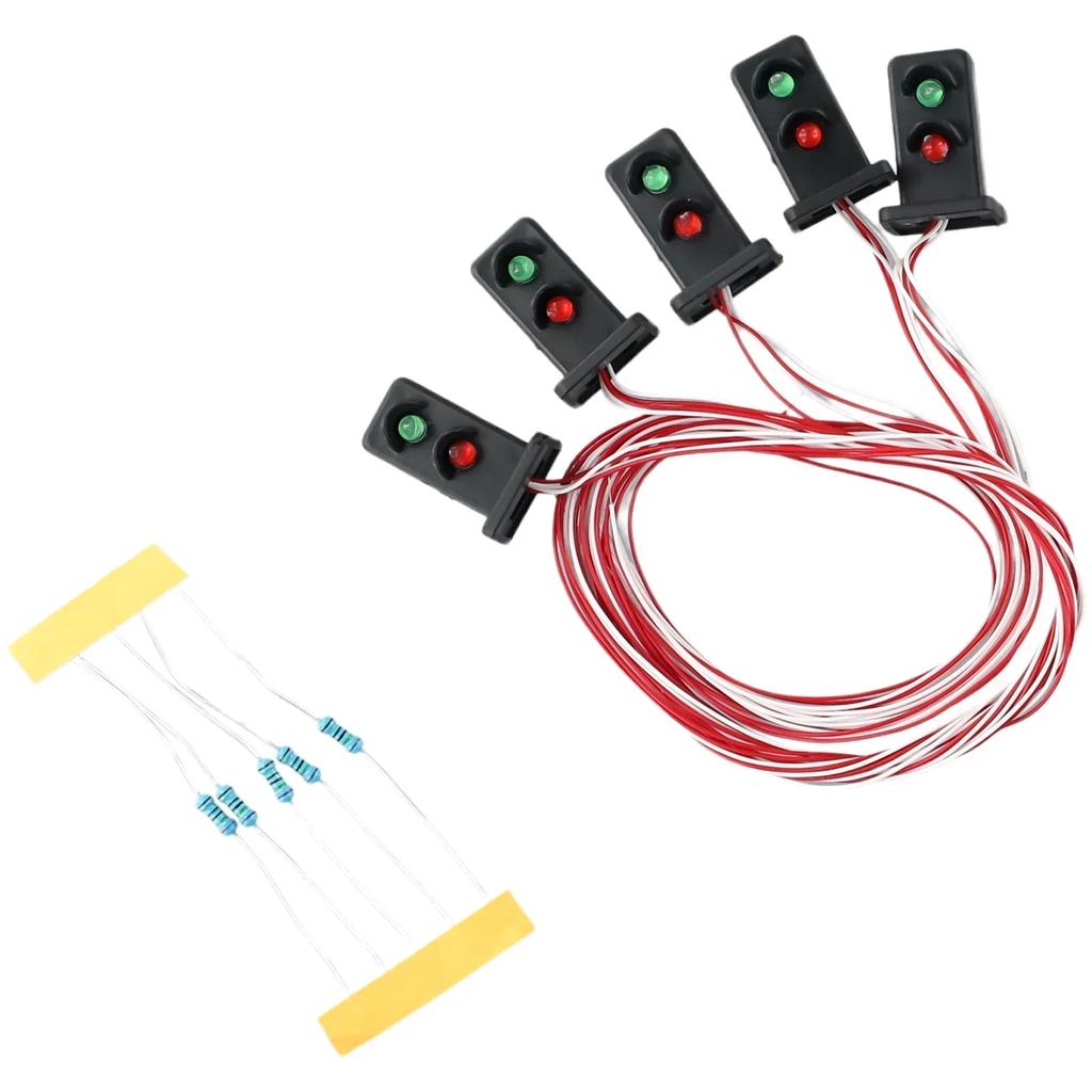 5 Pcs Lamp Posts OO HO Gauge 20mm LEDs Made Green/Red Dwarf Signals 2 Aspects Model Train Scenery Or Street Layout Accessories