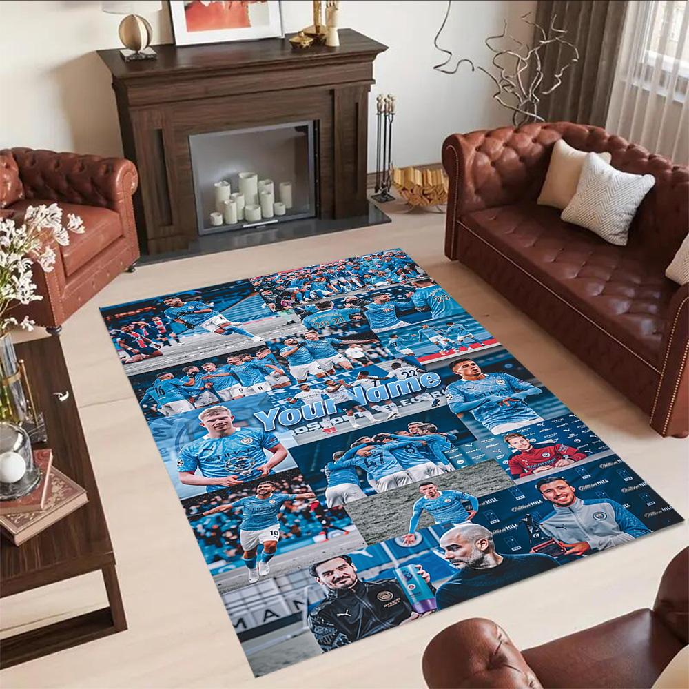 Manchester City Customizable Name Area Rug Design for Balcony Study room Game Room Hallway Anti-slip Rug Anime Office Decor Perfect Gift for Women/Men
