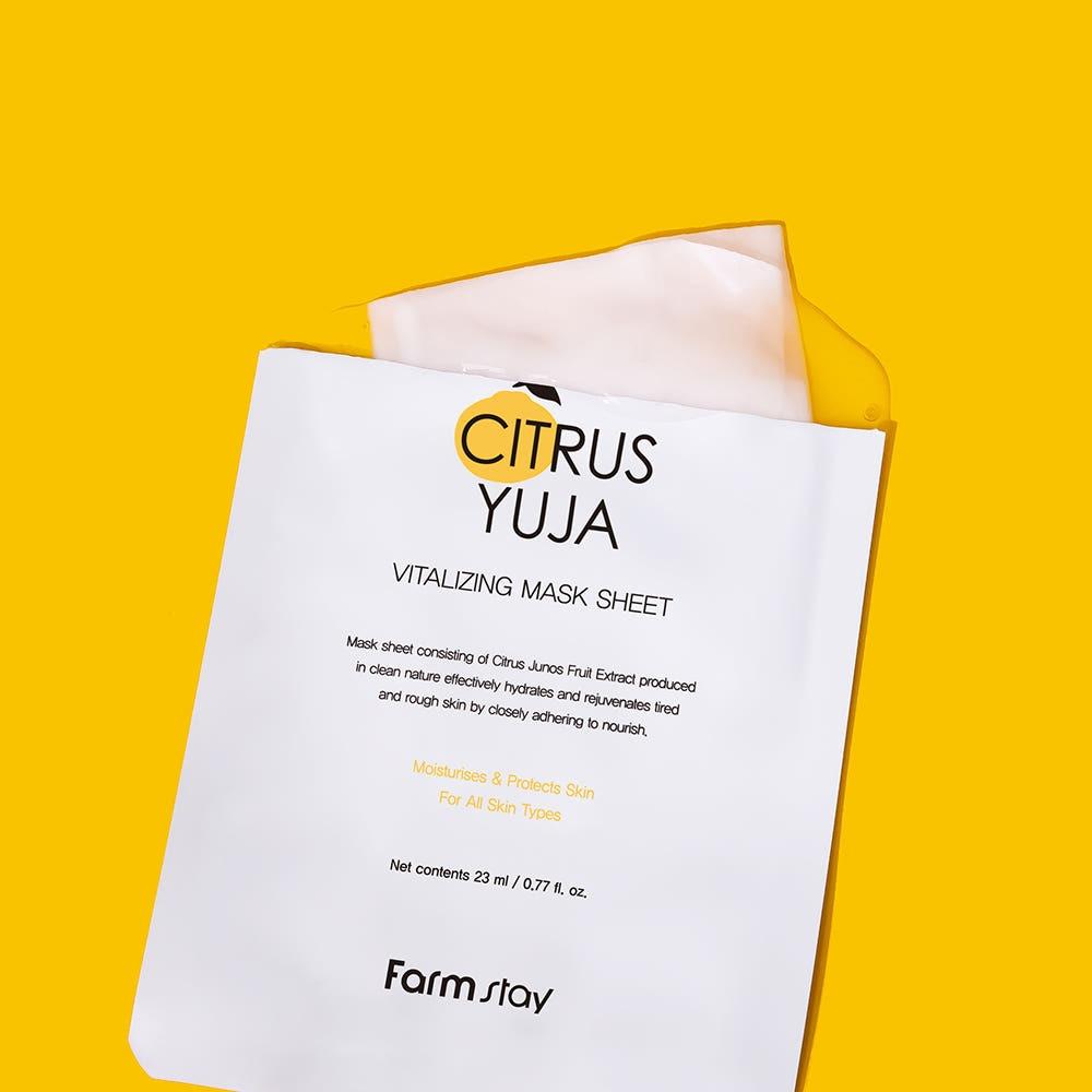 Farmstay Citrus Yuja Vitalizing Mask Sheet Brightening Hydrating 23ml x 10 sheets, 3 Packs