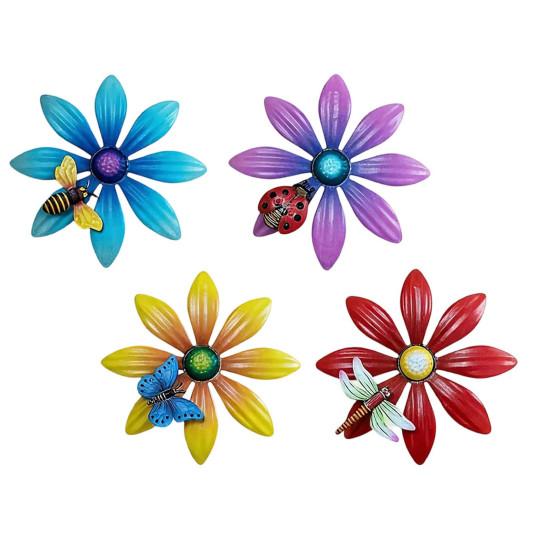 

4 Pcs Acrylic Flowers Wall Decor Outdoor Spring Flower Wall Art Sculpture with Butterfly Bee Dragonfly for Backyard Yard Patio Fence Decor 4pcs
