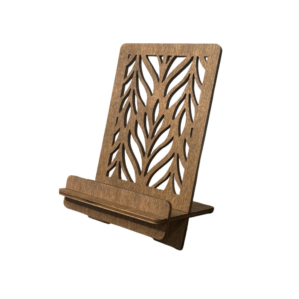 Home Decor Hollow Desktop Phone Holder Leaves Pattern Boxwood Stand Bracket Stable Retro Cellphone Standing Women