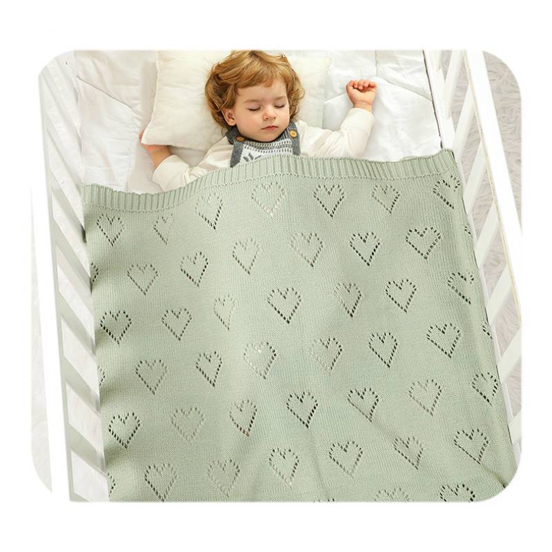 Baby Knitted Heart Pattern Crochet Swaddle Wrap With Windproof Cotton For Newborns