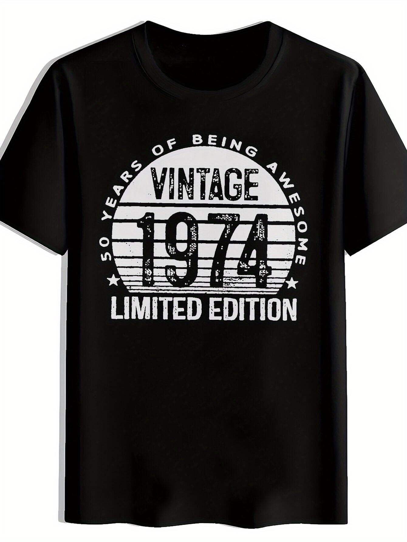 T-shirt Vintage 1974 Graphic - 50th Anniversary Limited Edition Black Distressed Print with Stars XL