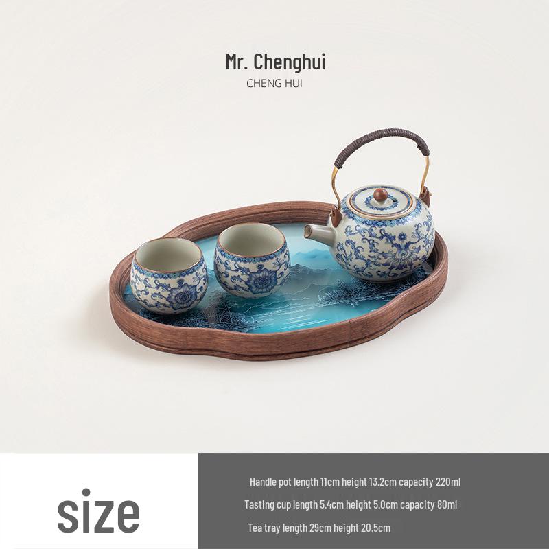 Ru Kiln Lotus Tea Set: One Pot, Six Cups with Tray - Kung Fu Style
