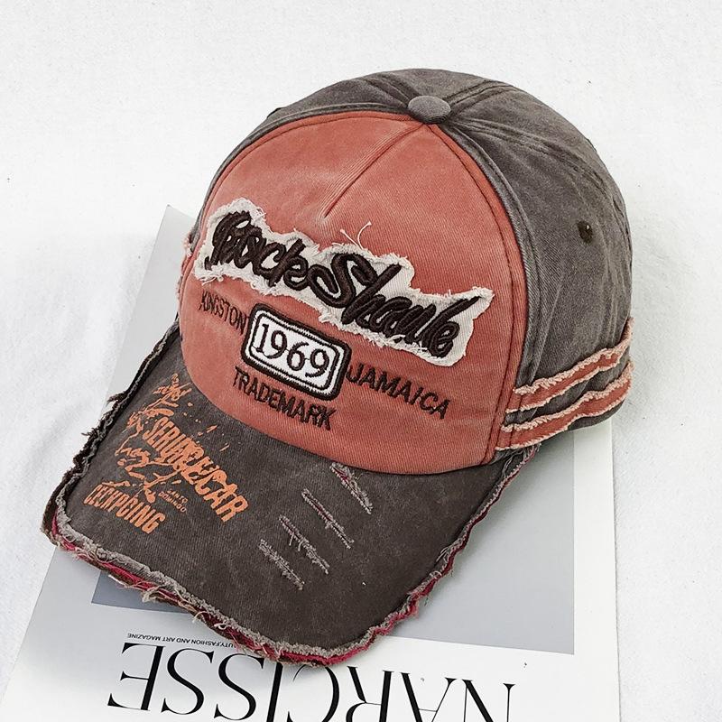 Schirmmütze Herren und Damen Stickerei vielseitige Buchstaben alt gewaschener Hut Outdoor Freizeit Sonnenschutz Baseballkappe