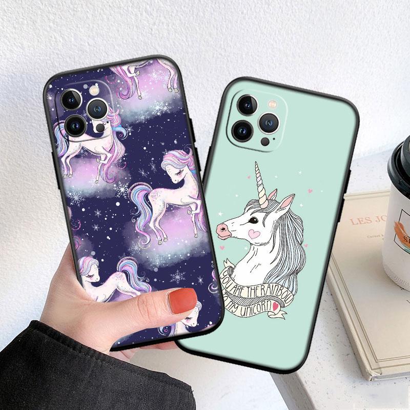 LO22 Cartoon Unicorn Soft Shell Phone Case for iPhone SE X XS XR 11 16E 17 Pro Max Air 8 7 6 6s Plus