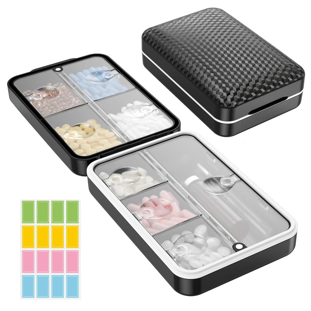 Weekly Pill Organizer with Labels - 8 Compartments Travel-Size Moistureproof Airtight Pill Case for Daily Use Large Medicine Box