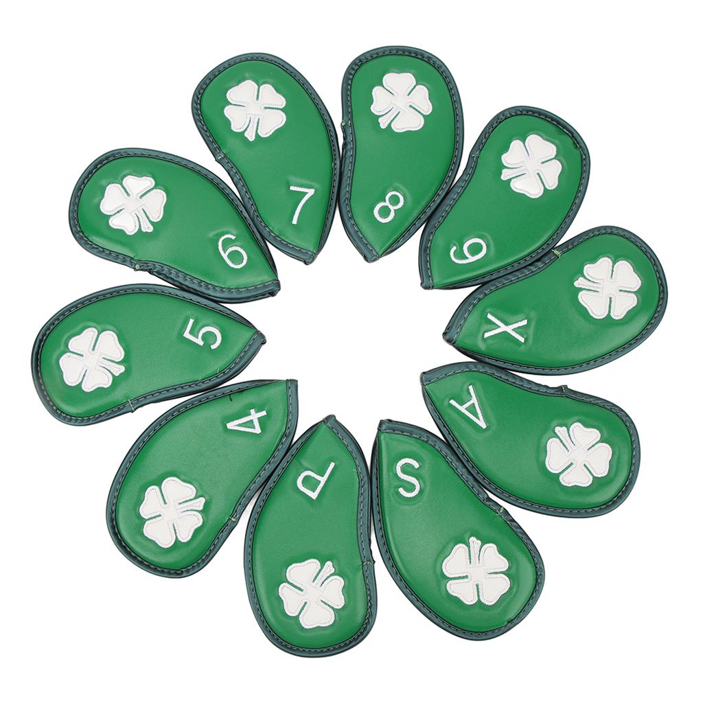 10 PCS Golf Club Head Covers Four Leaf Clover Pattern PU Waterproof Delicate Golf Iron Covers Set