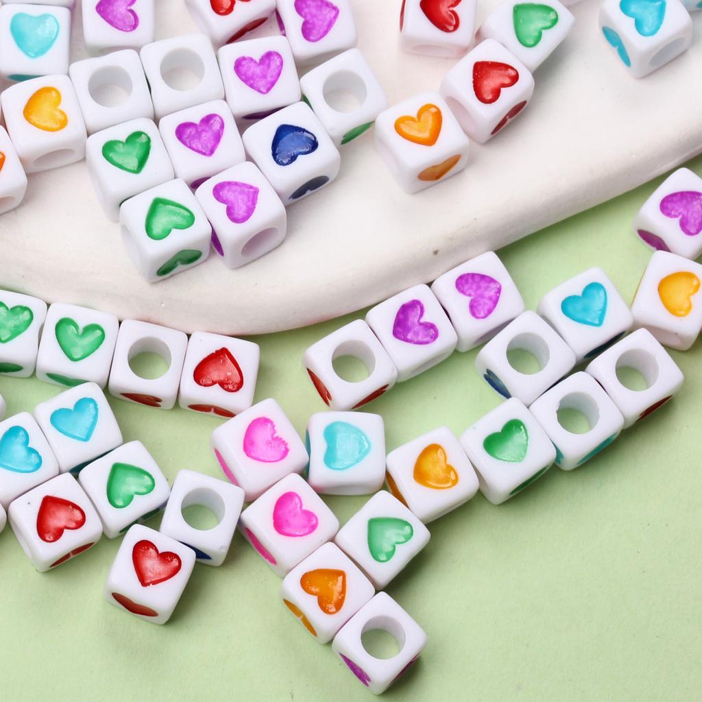 Jewelry Making 50PCS 7mm Pendant Wholesale Accessories Heart Square Acrylic Loose Beads Necklace Bracelet DIY for