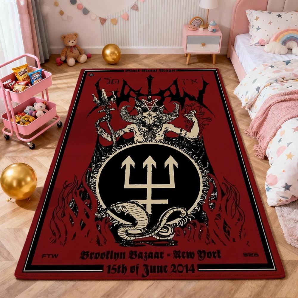Dark Satanic Black Metal Art Patterned Rug Allseason Carpet For Entryway Home Party Decor Gift For Friends