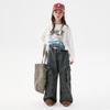 2025 Autumn Kids' Retro Pocket Patchwork Wide-Leg Jeans