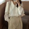 1116 Spring and Autumn French Temperament Pointed Collar Chic Single-breasted Loose Versatile Solid Color Long Sleeve Shirt Top Women