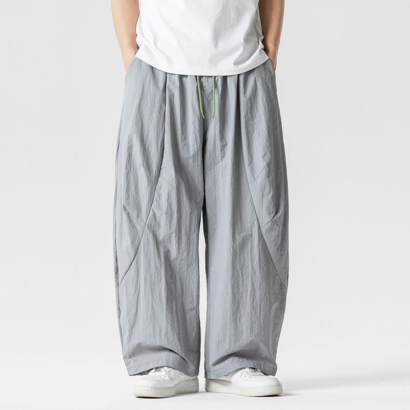 Wide Leg Pants Men's Summer Light Thin Solid Straight Casual Trousers Elastic Waist Harun Pant Loose Oversize Streetwear