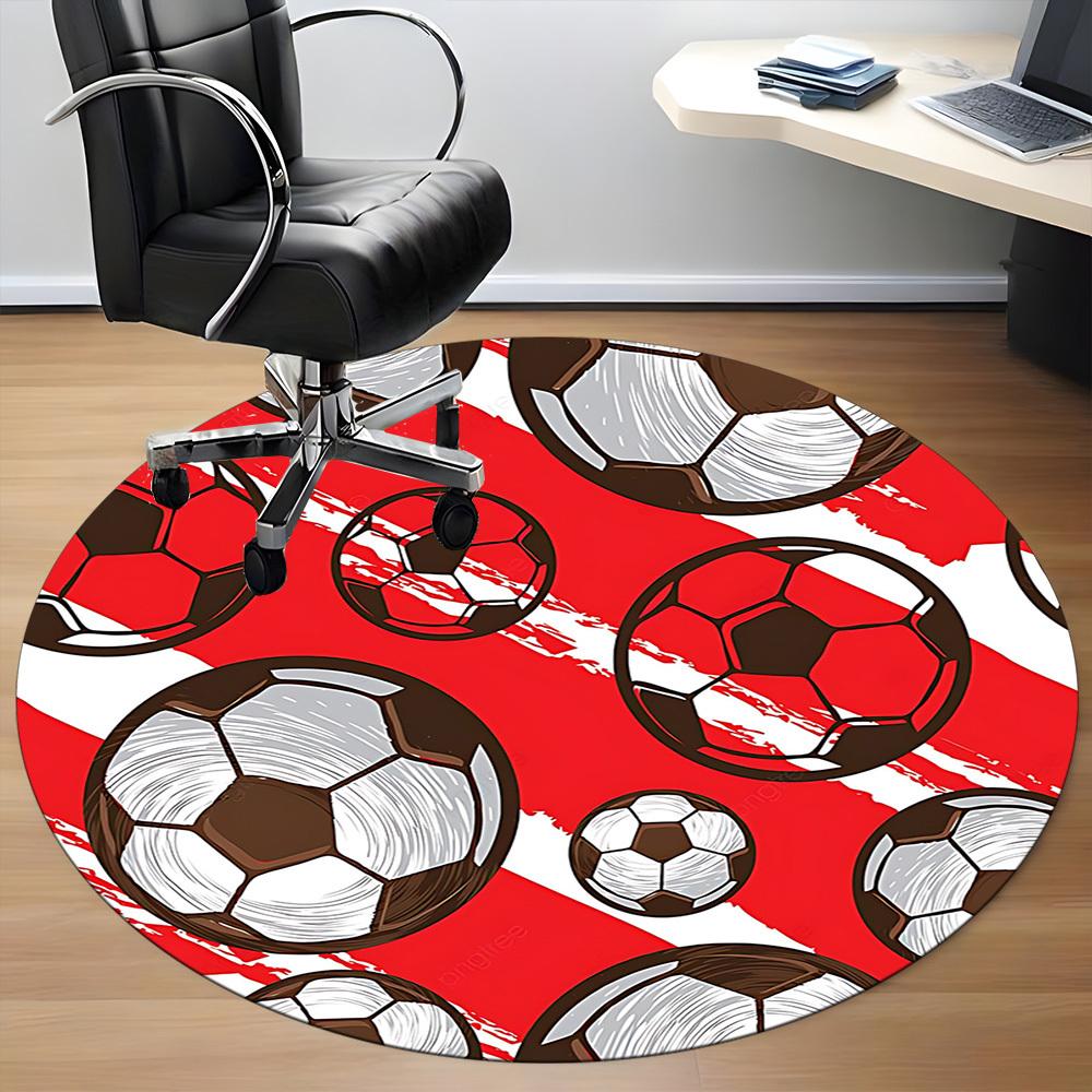 1PC Soccer Balls Pattern Office Round Area Rug, Indoor Mat Suitable ForOffice, Under Office Chairs Bedroom Living Room Home Decor, Room Deco, D086