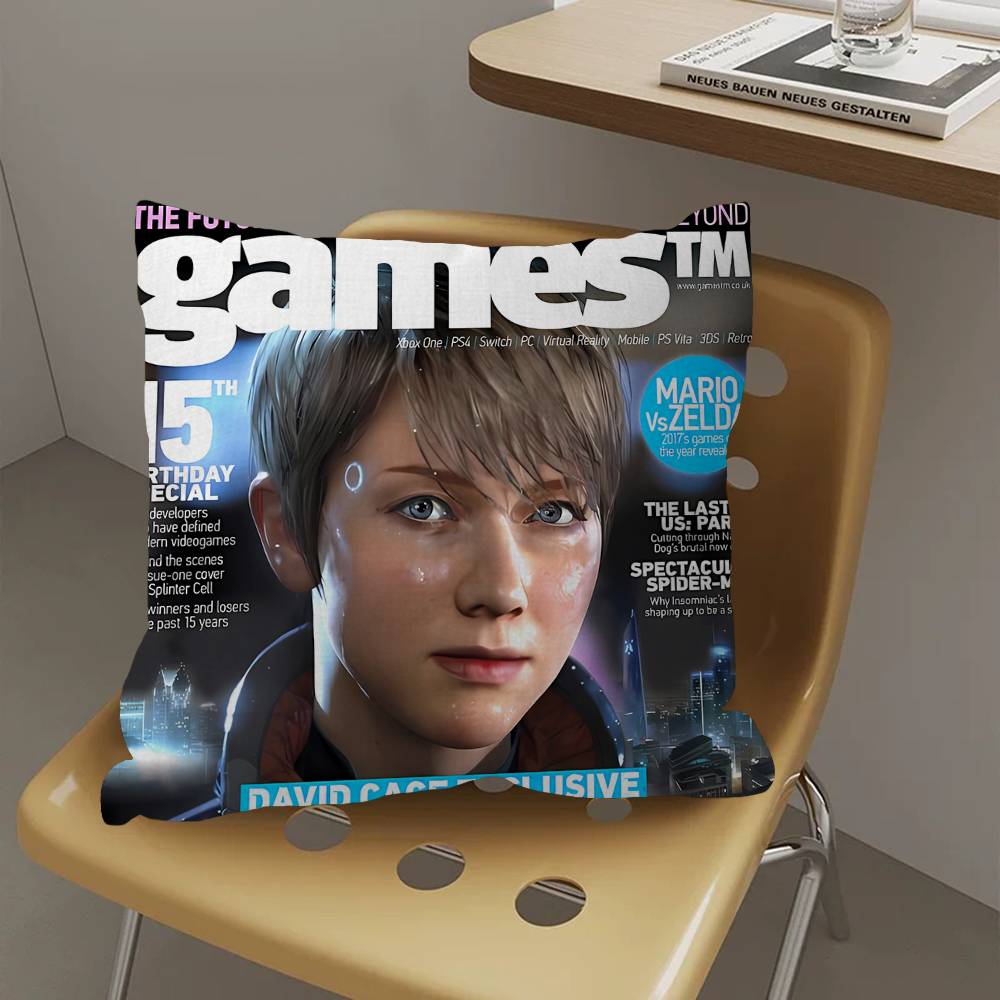 Detroit Become Human Pillow Covers Cartoon Sofa Decorative Home Double-sided Printing Short Plush Cute Cushion Cover