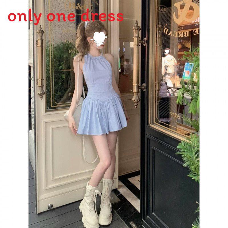 Summer Blue Stripe Knit Dress With Spliced Design For Streetwear Enthusiasts