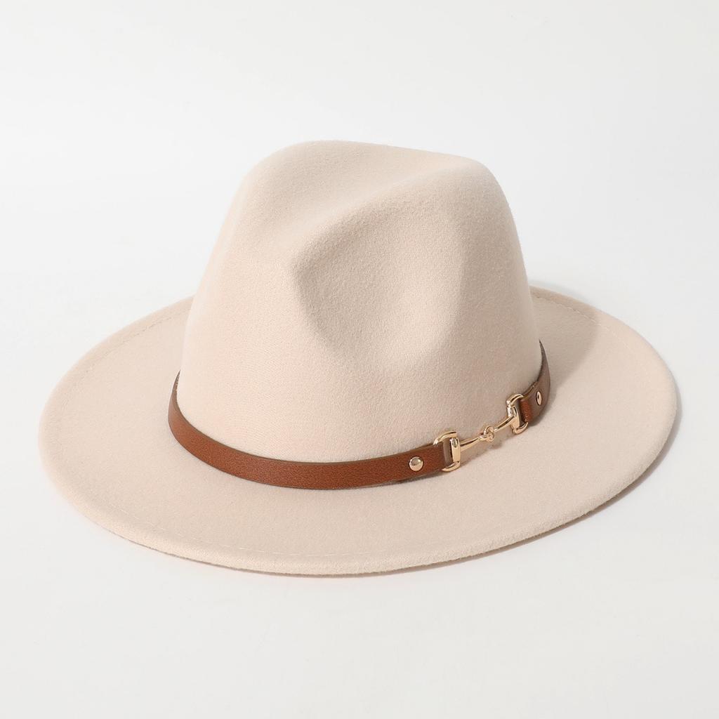 Fashionable spring and summer new wool felt hat with flat brim and wide brim, British retro jazz hat, black wool western cowboy hat
