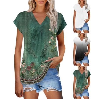 Womens Summer Tops Casual Ruffle Short Sleeve Crewneck Loose Pleated T Shirts