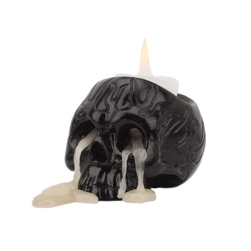 Creative Flame Black Mini Skull Candle Holder Halloween Gothic Home Decor Resin Figurine