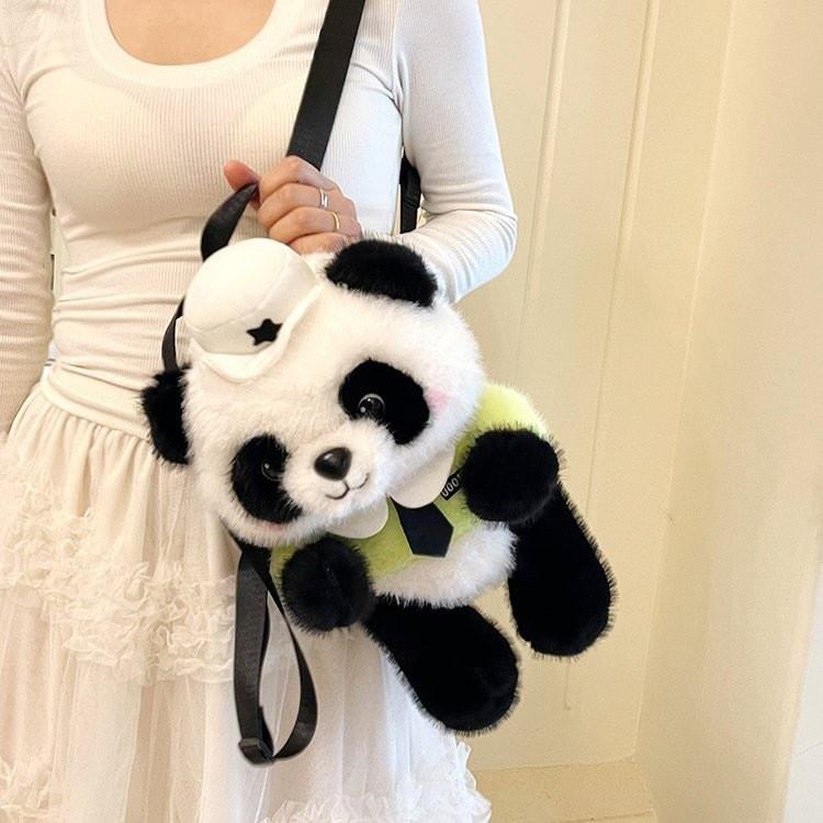 Panda Police Plush Backpack With Cartoon Pattern Adjustable Shoulder Straps Bag