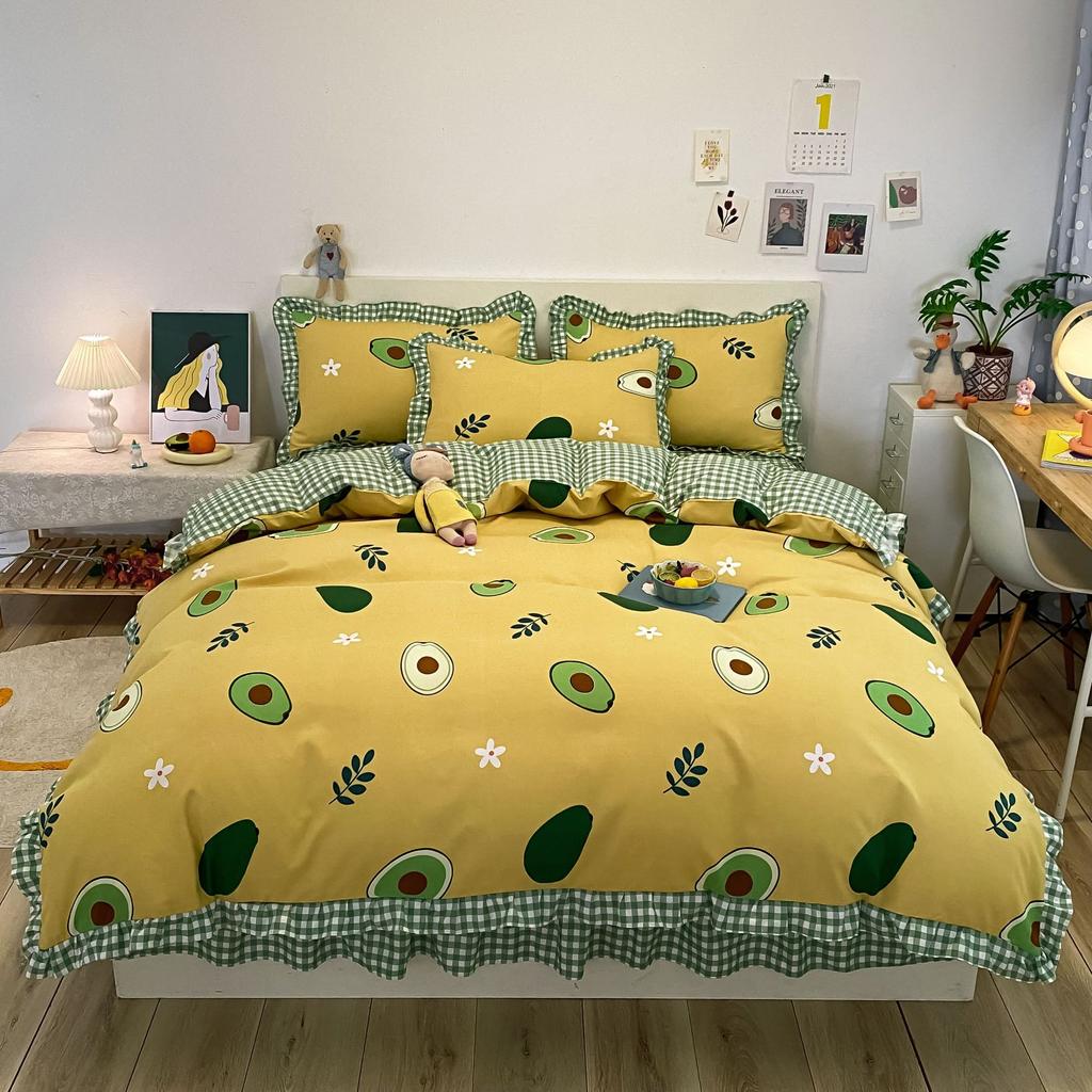 Korean Style Bed Skirt Four-piece Set Pure Cotton Edge Bed Sheet Thickened Plant Cashmere Brushed Skin-friendly Bedding