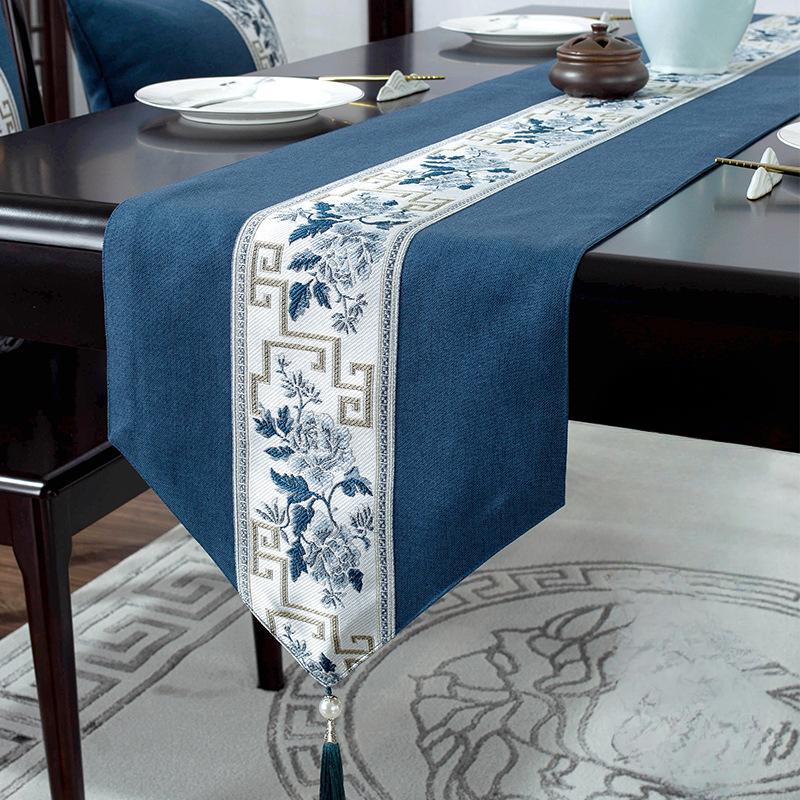 New Chinese Style Retro Table Flag Jacquard Fringed Knitting Table Flag  High-end Table Cloth and Tea Table Cloth Table Runner