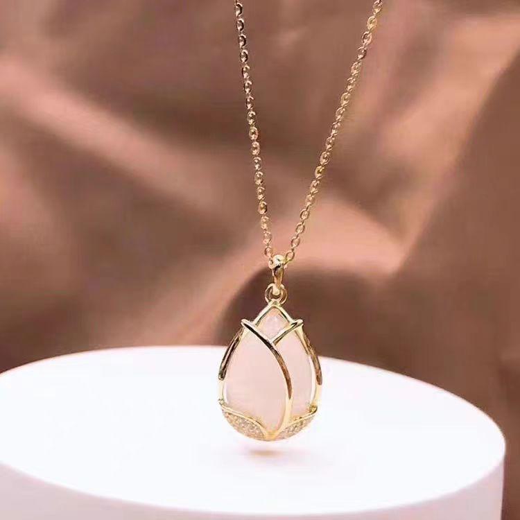 

Ожерелье-тюльпан опал женский дизайн простой универсальный циркониевый кулон ключичная цепочка