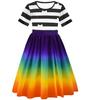 Children's Gabby Dress Girl's Black And White Striped Cat Print Dress For Toddler Kids Halloween Birthday Themed Party Outfits