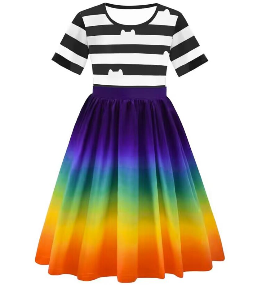 Children s Gabby Dress Girl s Black And White Striped Cat Print Dress For Toddler Kids Halloween Birthday Themed Party Outfits 100