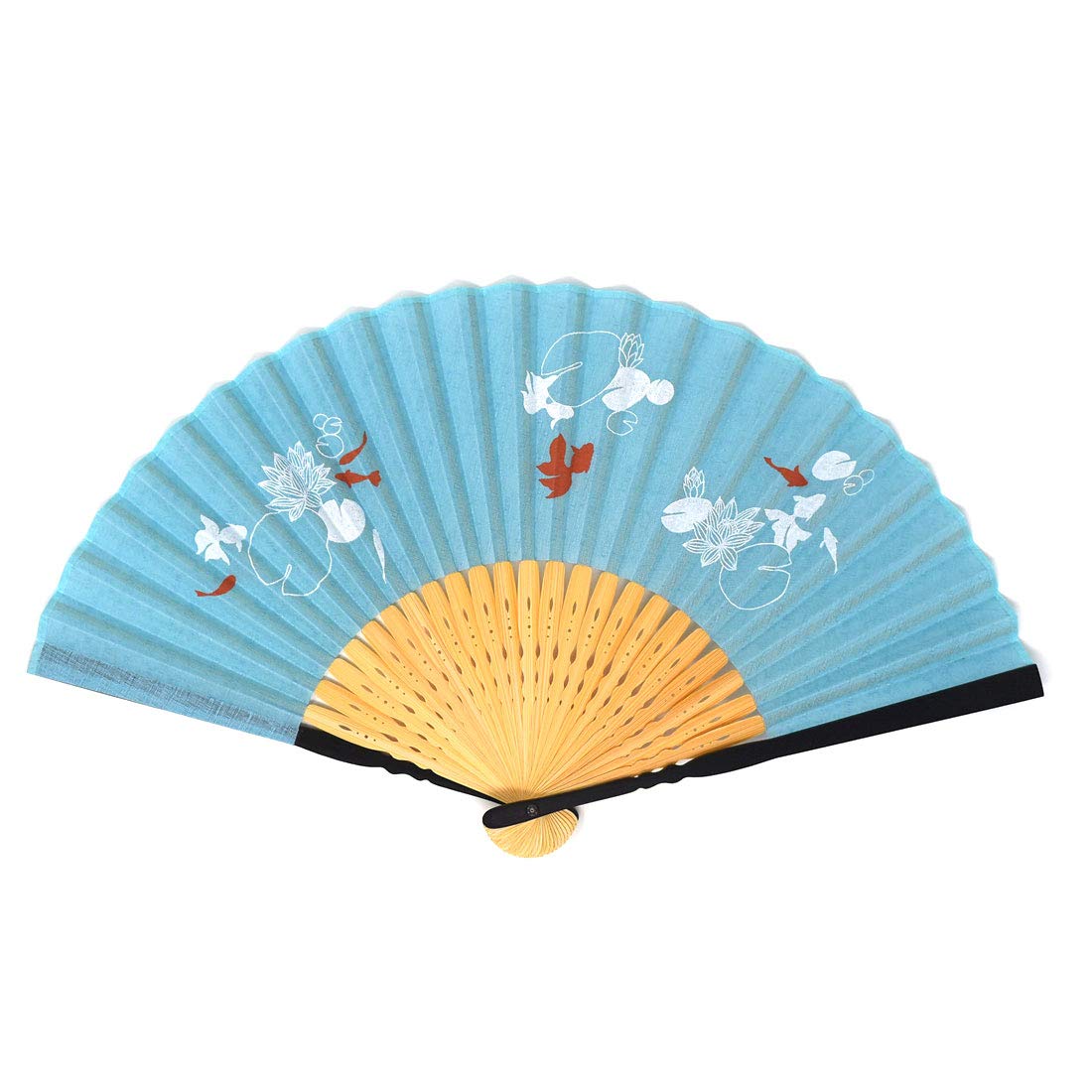Kimono Healing Life Folding Fabric Covered Folding Fan [Stylish Iroha] Fan, (2783 Goldfish)