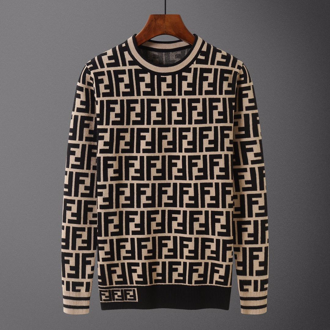 

European Autumn/Winter Men s Letter Jacquard Knit Round Neck Sweater - Trendy Casual Long Sleeve M хакі