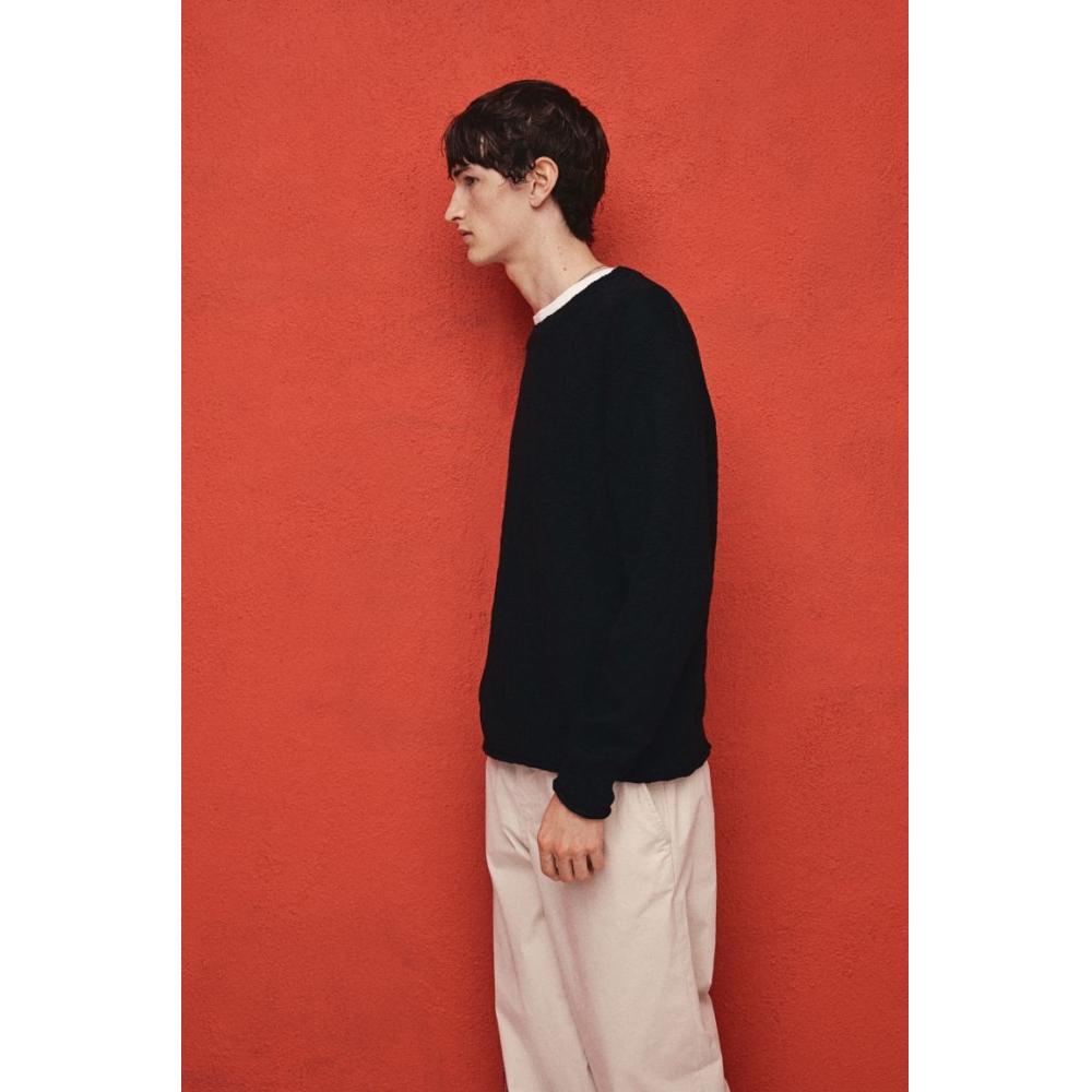 H M Rolled Edge Sweater Regular Fit Navy Blue