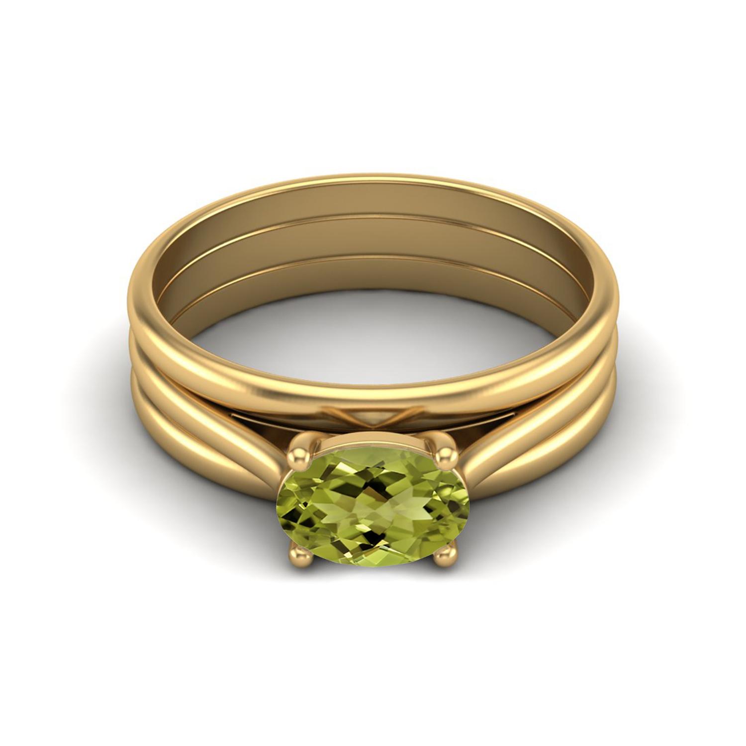 Женское помолвочное кольцо-солитер из стерлингового серебра 925 пробы с позолотой вермей, с тремя шинками, с овальным перидотом 7x5 мм 5 жёлтый